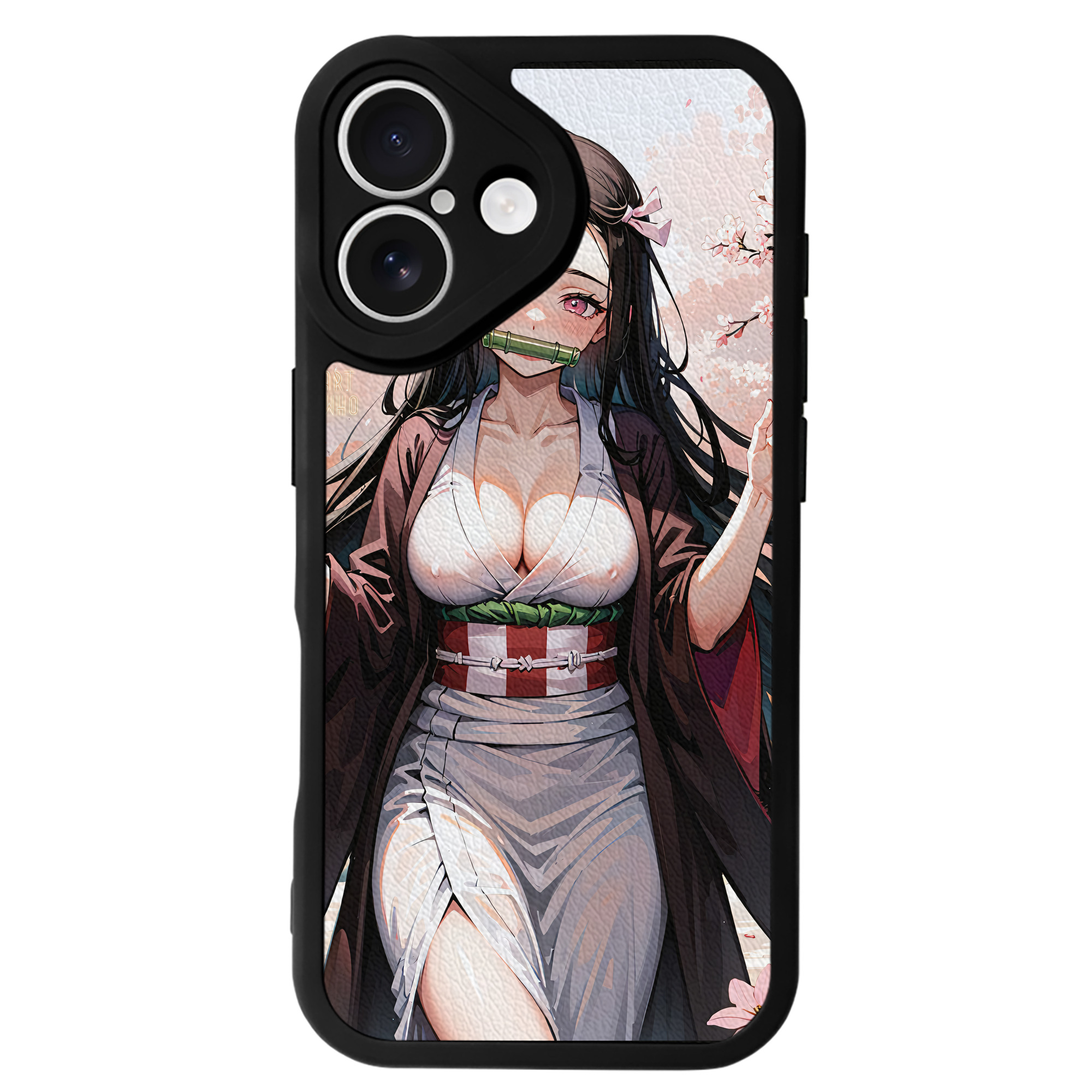 （画像用） 鬼滅の刃（きめつのやいば）竈門 禰󠄀豆子／かまど ねずこ Kamado Nezuko 【iPhone 16シリーズ対応】シリコンスマホケース（レザー調） 材質：シリコン